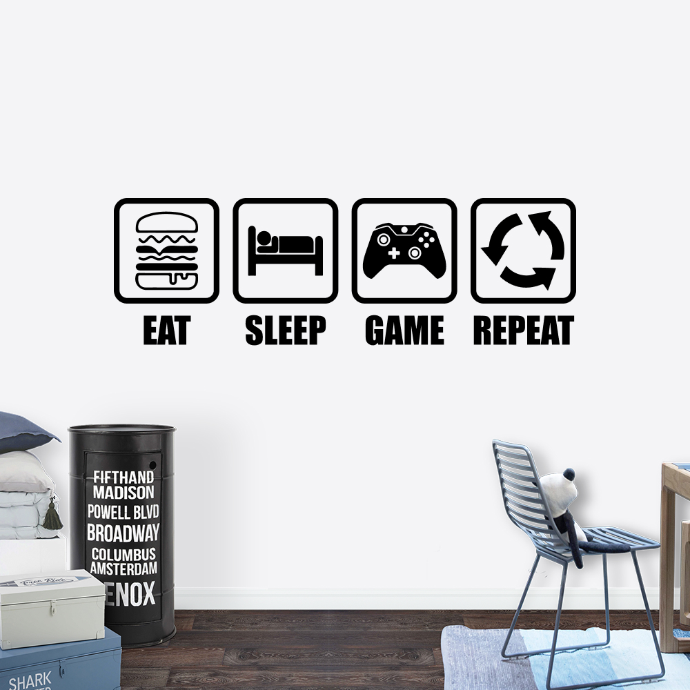 Muursticker - Eat-sleep-game-repeat