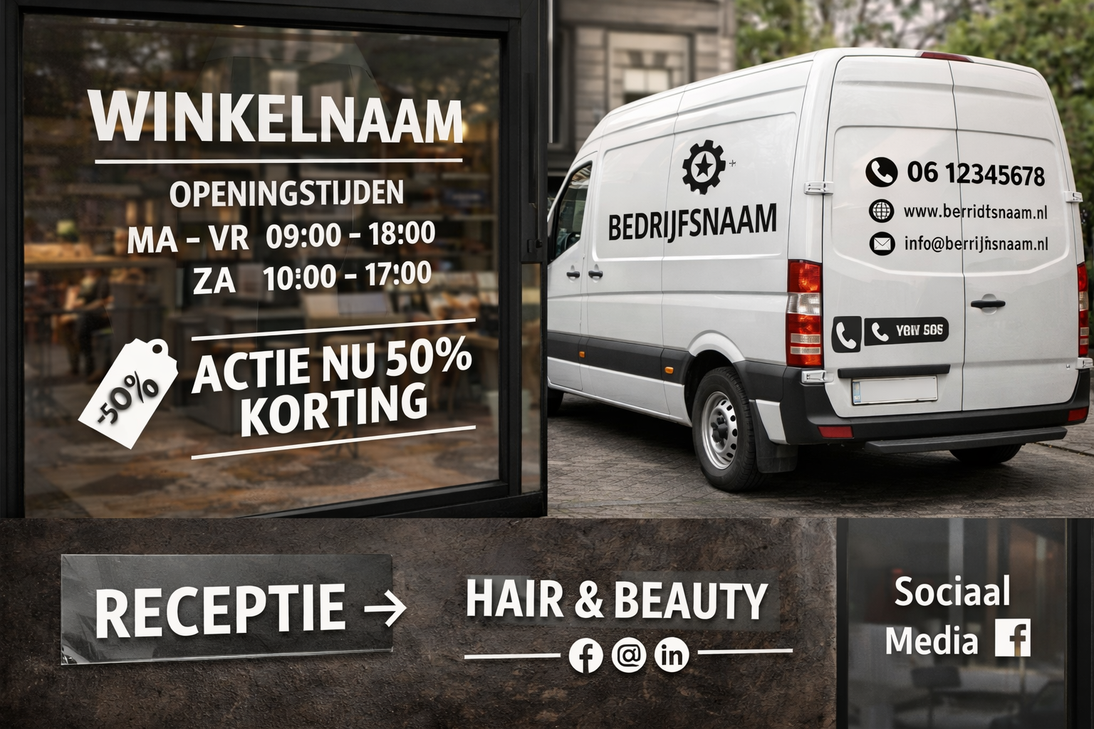 vinyl stickers cut-out voor bedrijven met plakletters voor ramen, voertuigen en interieur